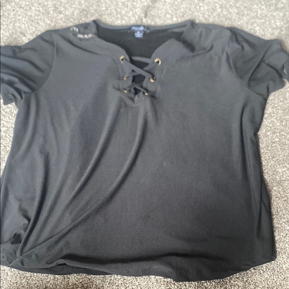 Black Lace-Up T-Shirt